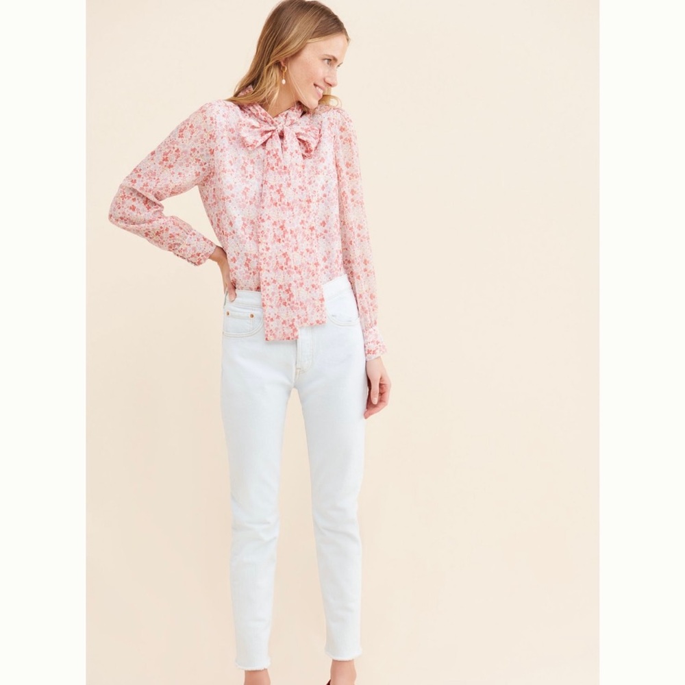 Glamorous ditsy floral tie neck blouse size small Anthropologie